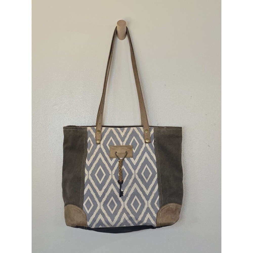 Myra Bag Curio Key Tote Upcycled Canvas Leather Shoulder Bag Boho Western Large